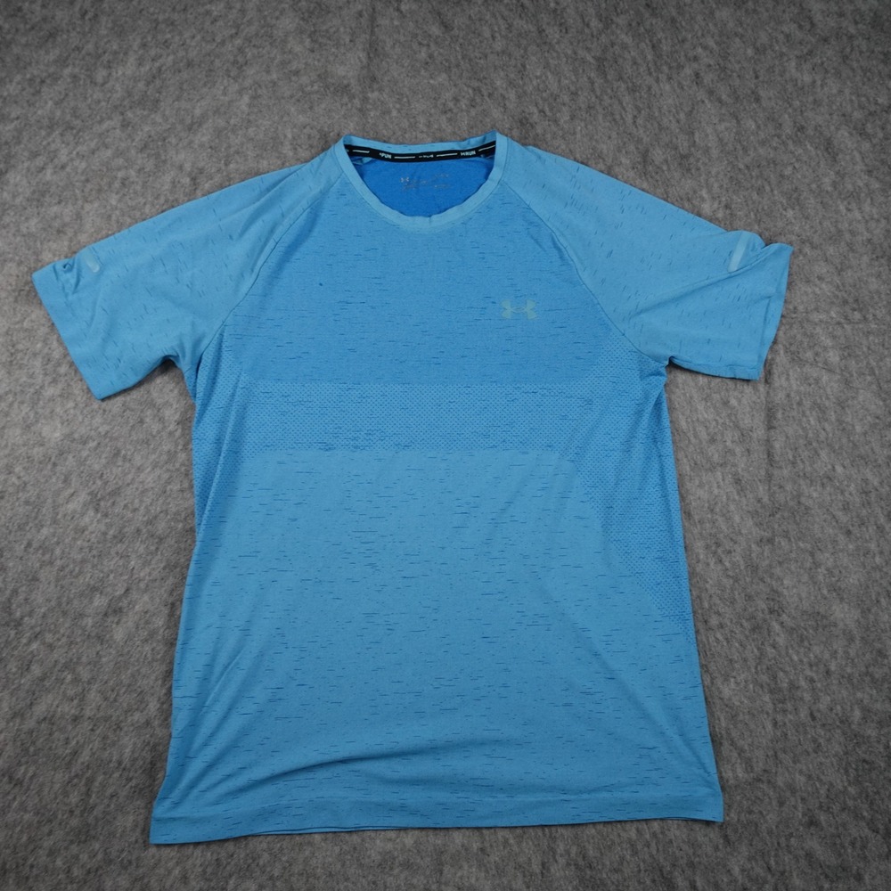 Under Armour Shirt Men Large Blue Running Athletic Short Sleeve Seamless Workout